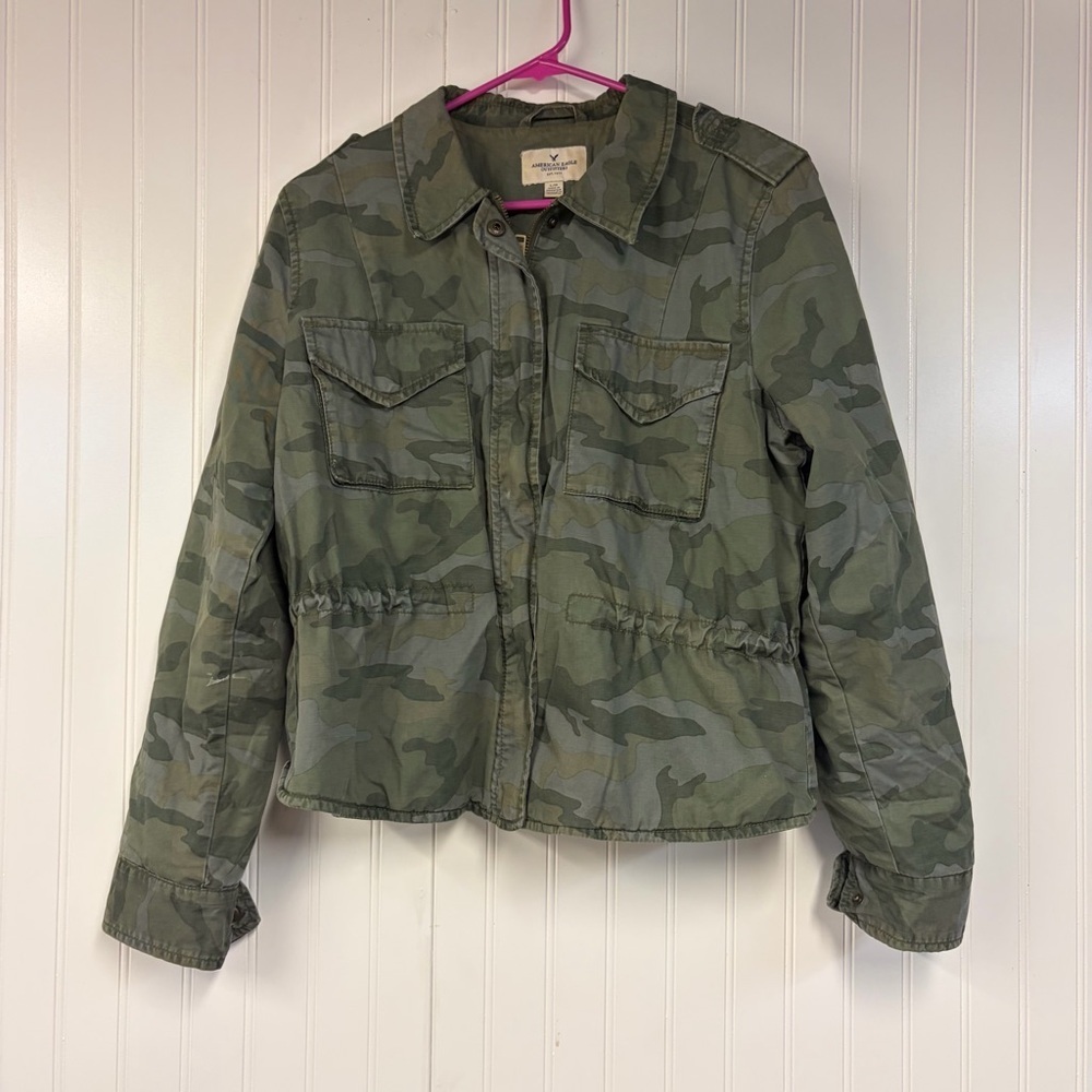 American Eagle Camo Utility Jacket - Olive Green Large